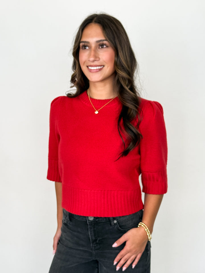 Cora - Puff Sleeve Sweater (Red)