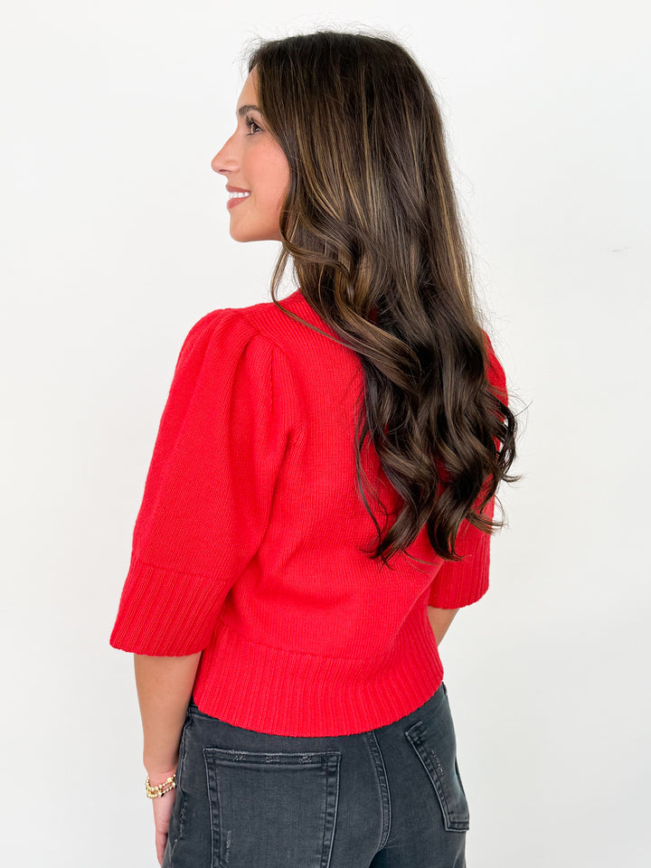 Cora - Puff Sleeve Sweater (Red)