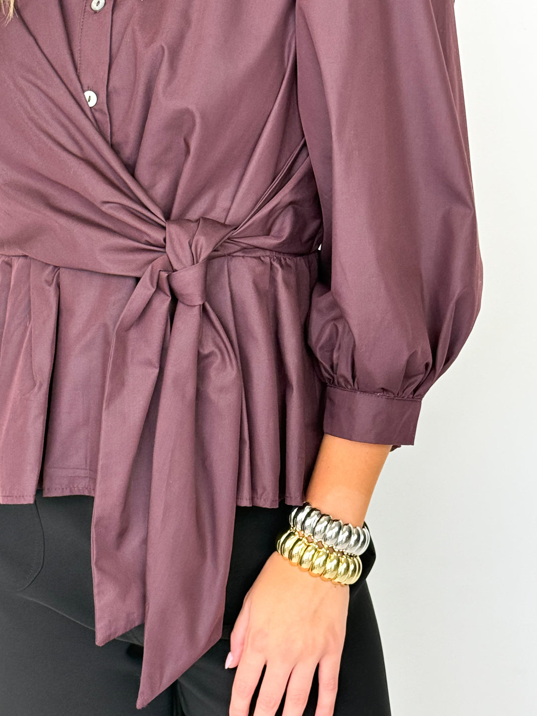 Ruthie - Brown Surplice Peplum Blouse