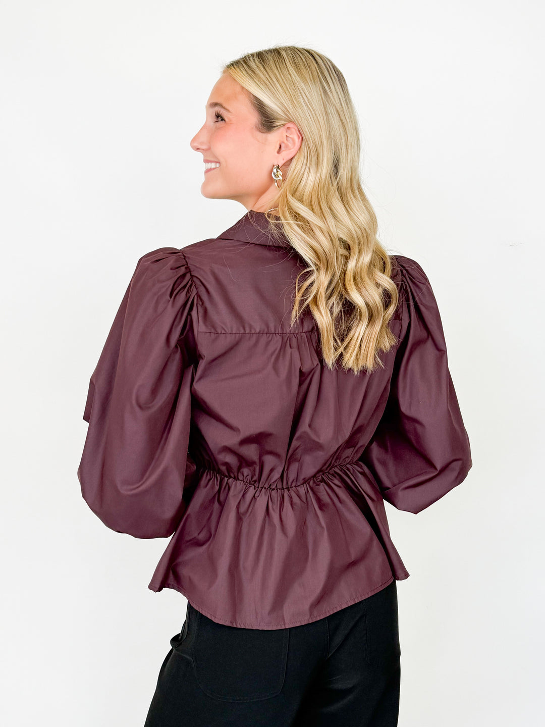 Ruthie - Brown Surplice Peplum Blouse