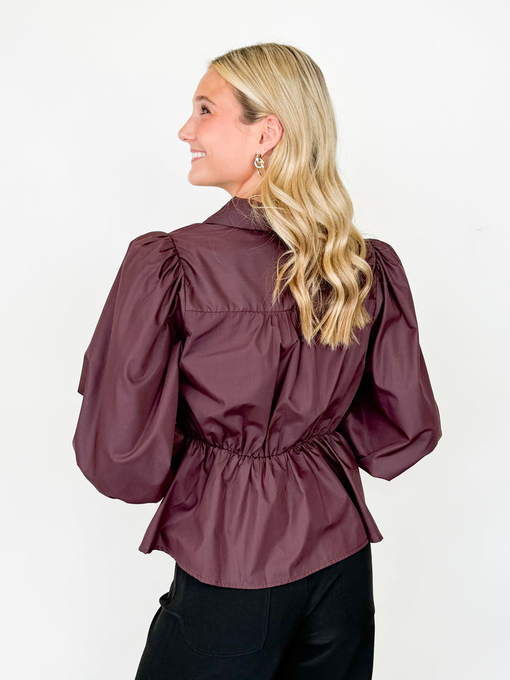 Ruthie - Brown Surplice Peplum Blouse