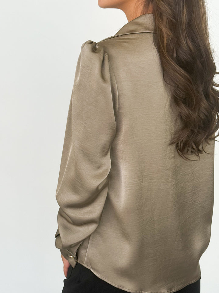 Margaux - Silk Button Down Blouse (Olive Grey)
