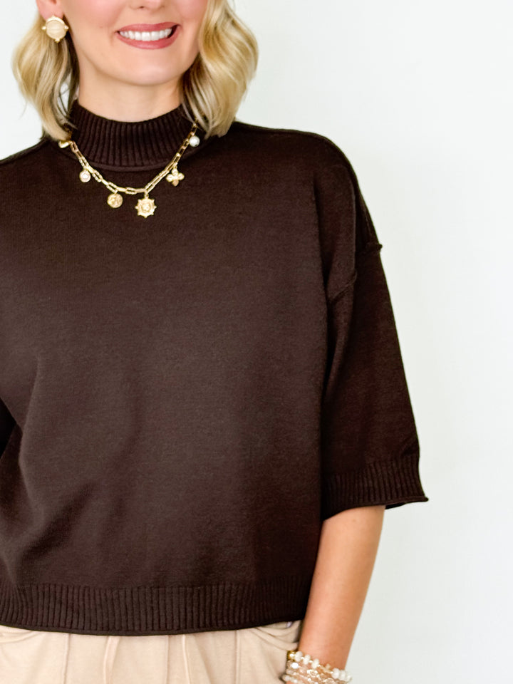 Mallory - Brown Short Sleeve Sweater