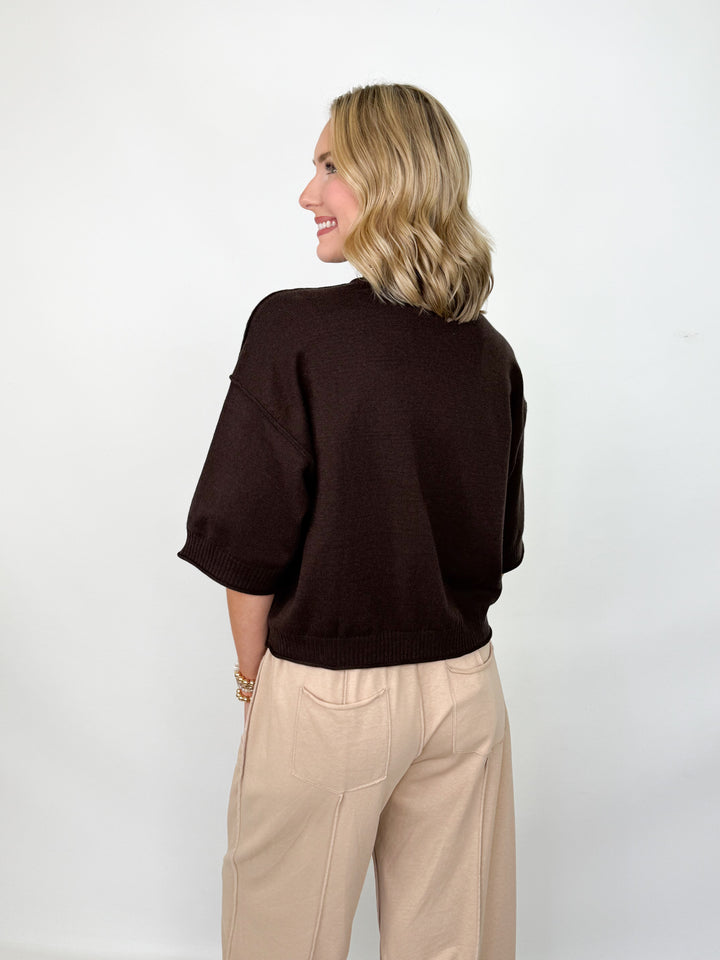 Mallory - Brown Short Sleeve Sweater