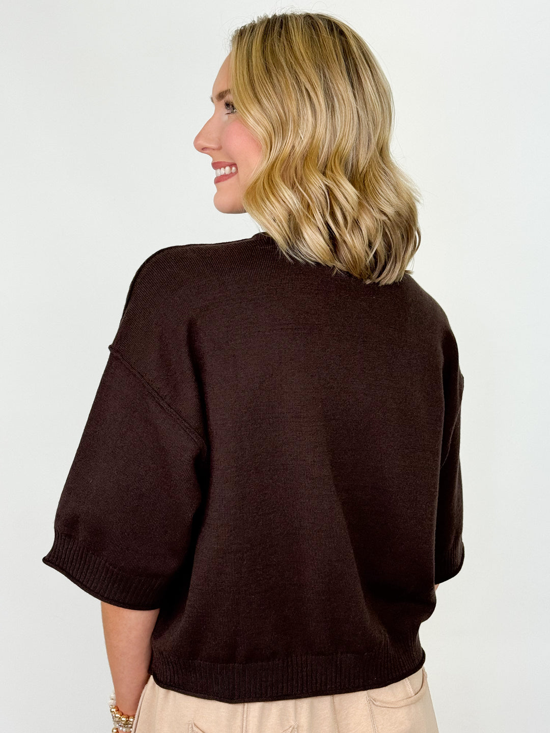 Mallory - Brown Short Sleeve Sweater