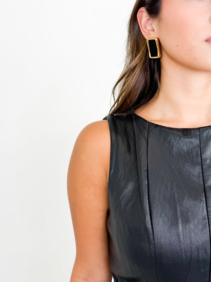 Lennox - Black Faux Leather Belted Top