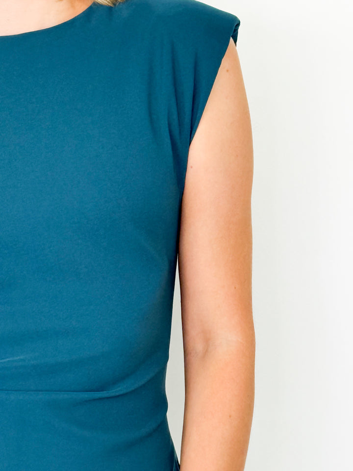 Hattie - Ruched Flitted Dress (Teal)