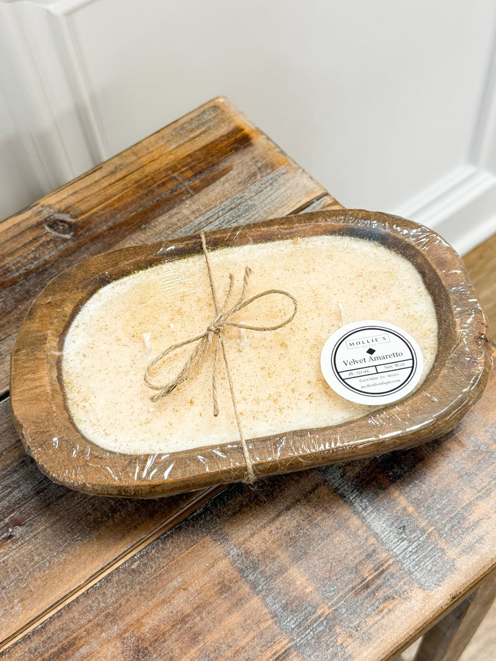 Natural Wood Dough Bowl Candle - Velvet  Amaretto (Brown)
