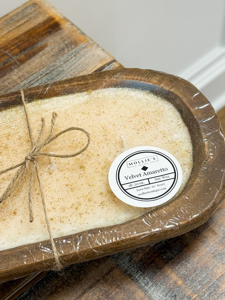 Natural Wood Dough Bowl Candle - Velvet  Amaretto (Brown)