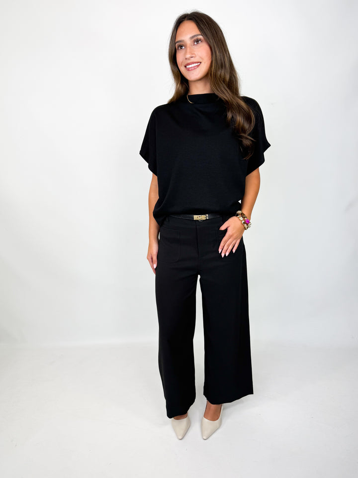 Taylor - Black Mock Neck Batwing Top