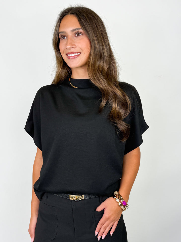 Taylor - Black Mock Neck Batwing Top
