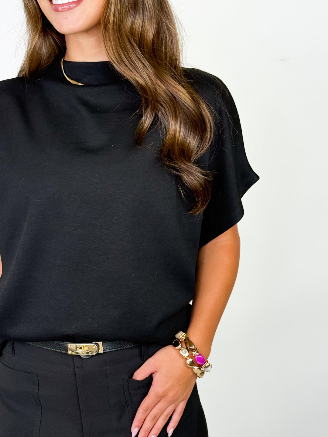 Taylor - Black Mock Neck Batwing Top