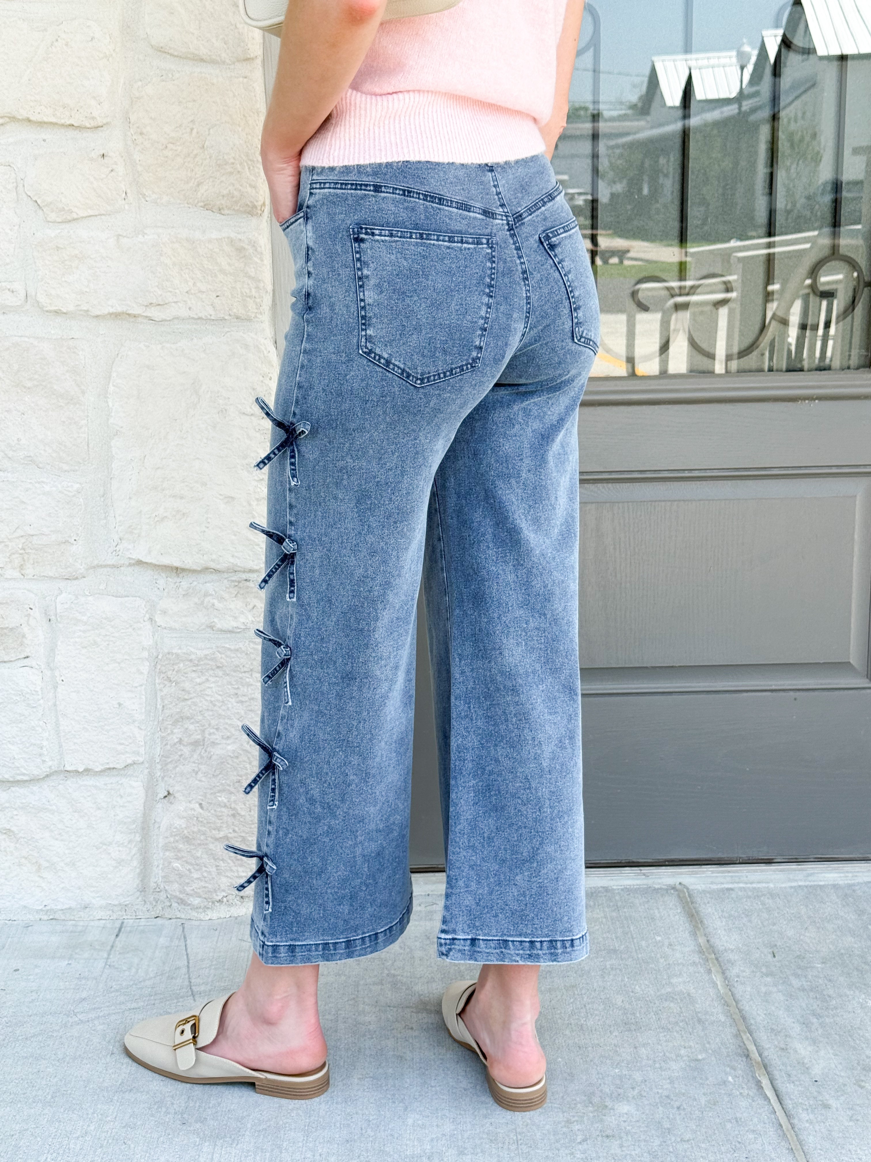 Lexi - Bow Detail Wide Leg Cropped Denim
