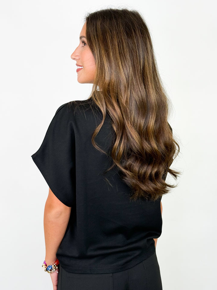 Taylor - Black Mock Neck Batwing Top