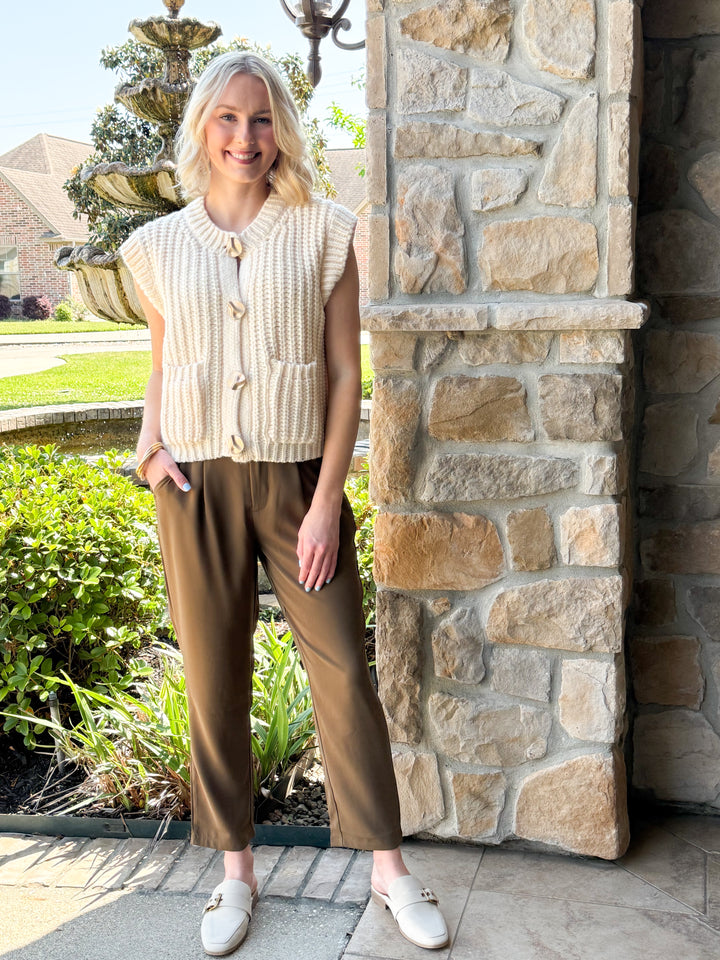 Halara - High Waisted Tapered Work Pants (Brown)