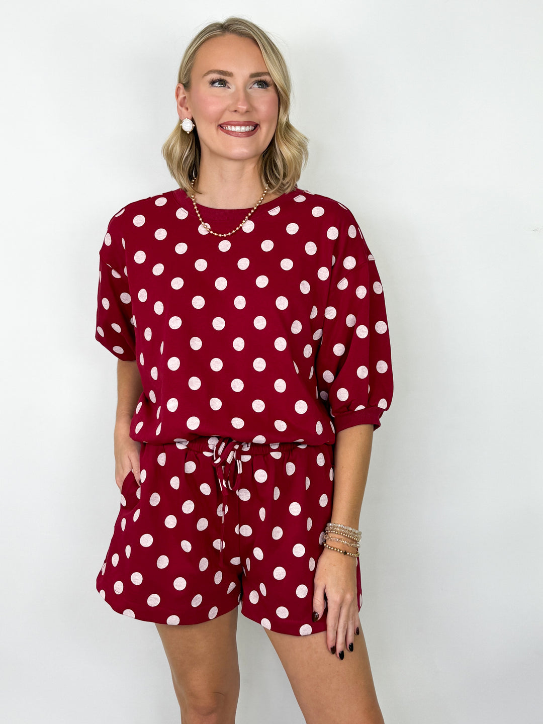 Ember - Polka Dot Short Set (Maroon)