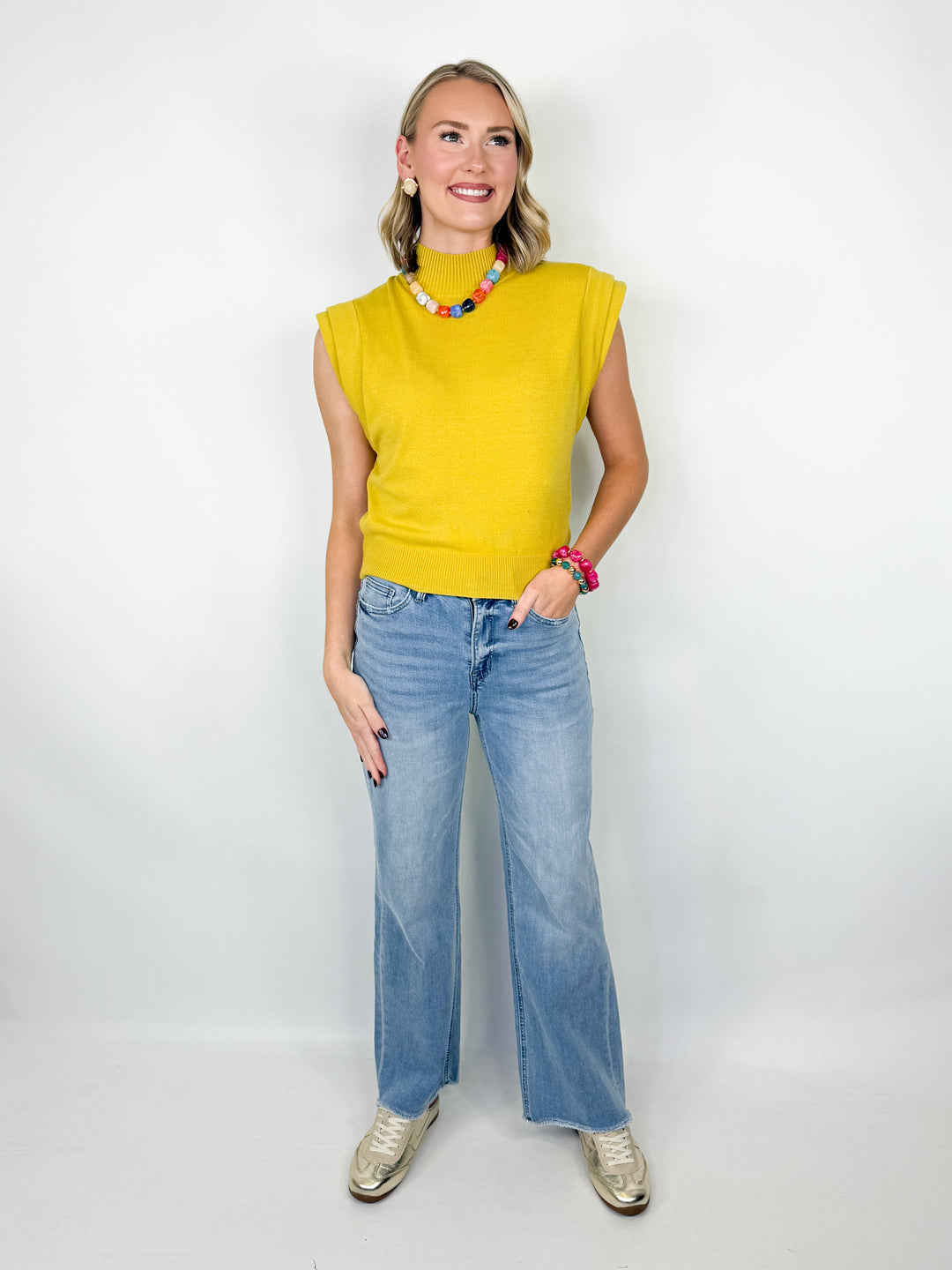 Vivian - Double Cap Sleeve Sweater (Chartreuse)