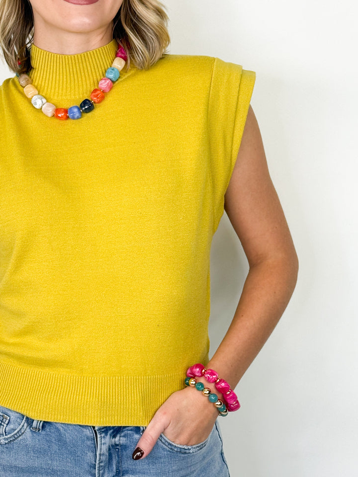 Vivian - Double Cap Sleeve Sweater (Chartreuse)