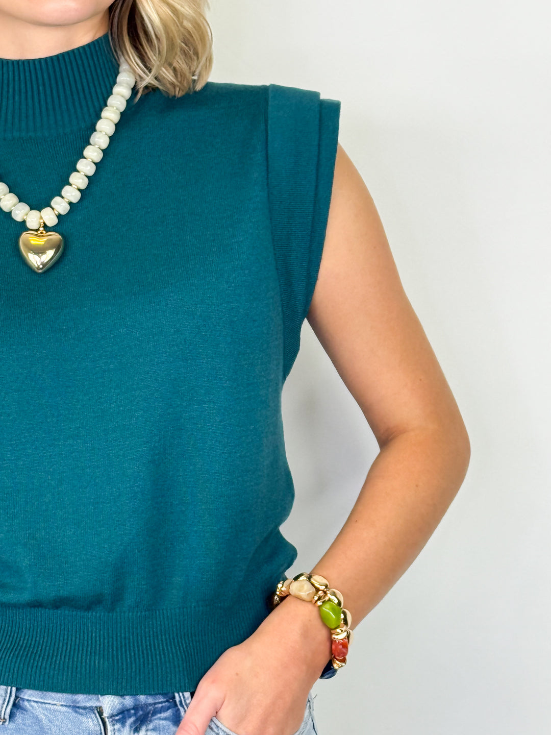 Vivian - Double Cap Sleeve Sweater (Teal)