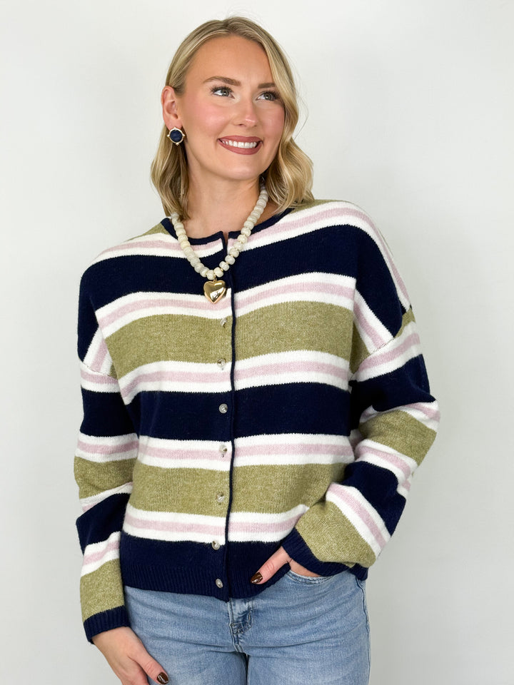 Nora - Striped Cardigan (Navy)