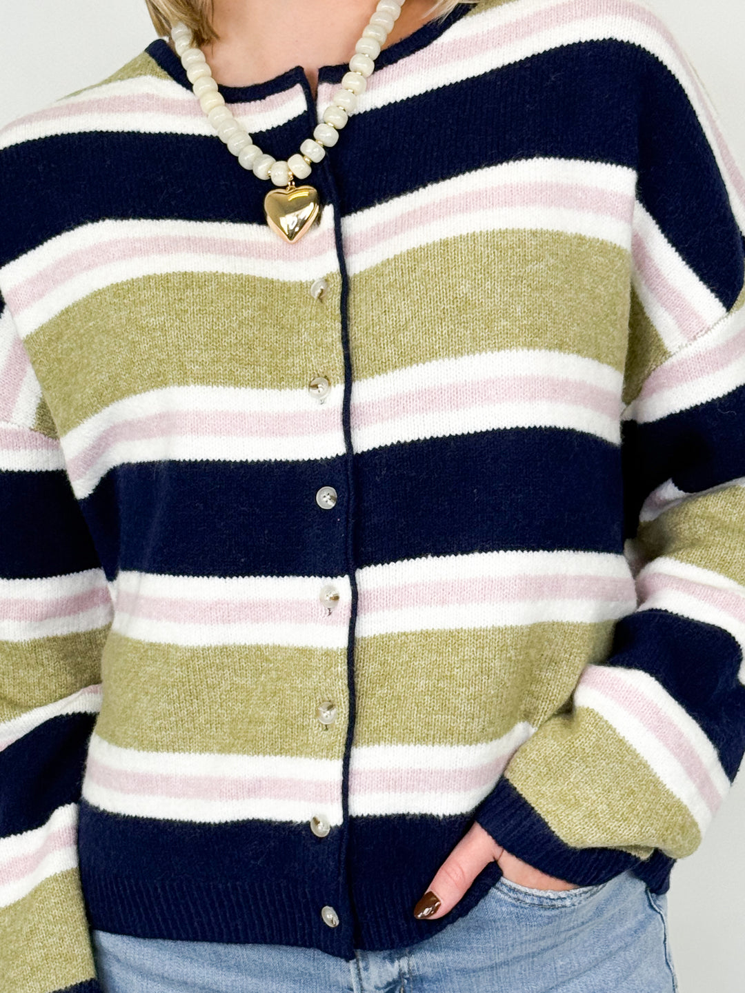 Nora - Striped Cardigan (Navy)