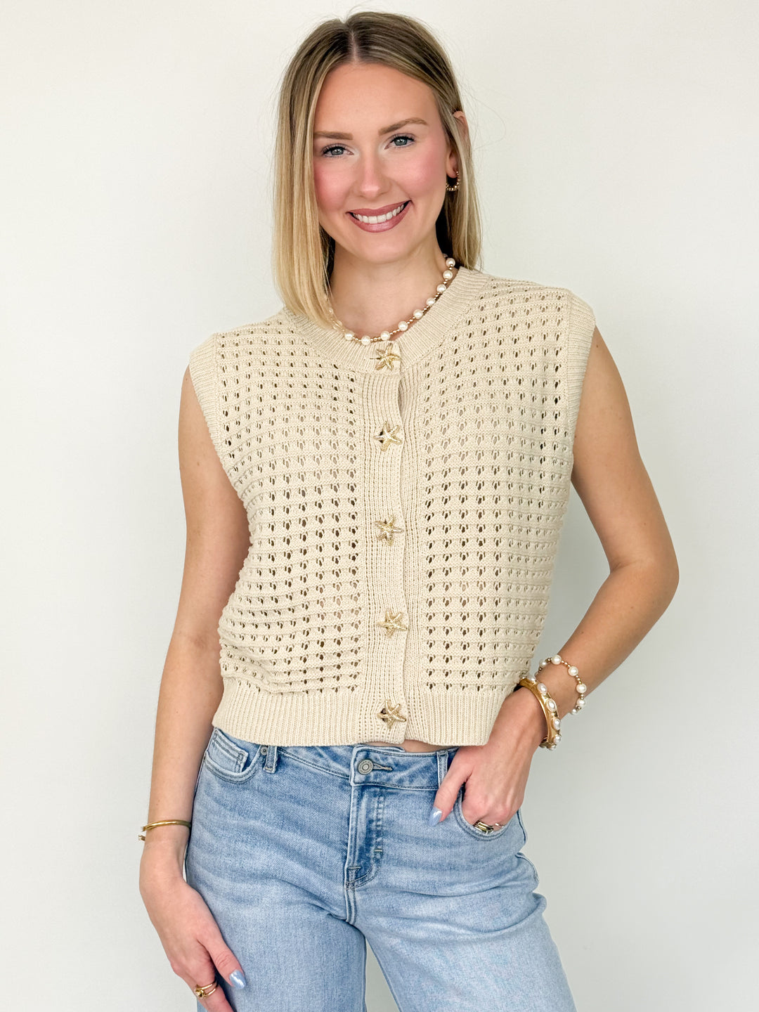 Ren - Shell Detail Button Down Sweater
