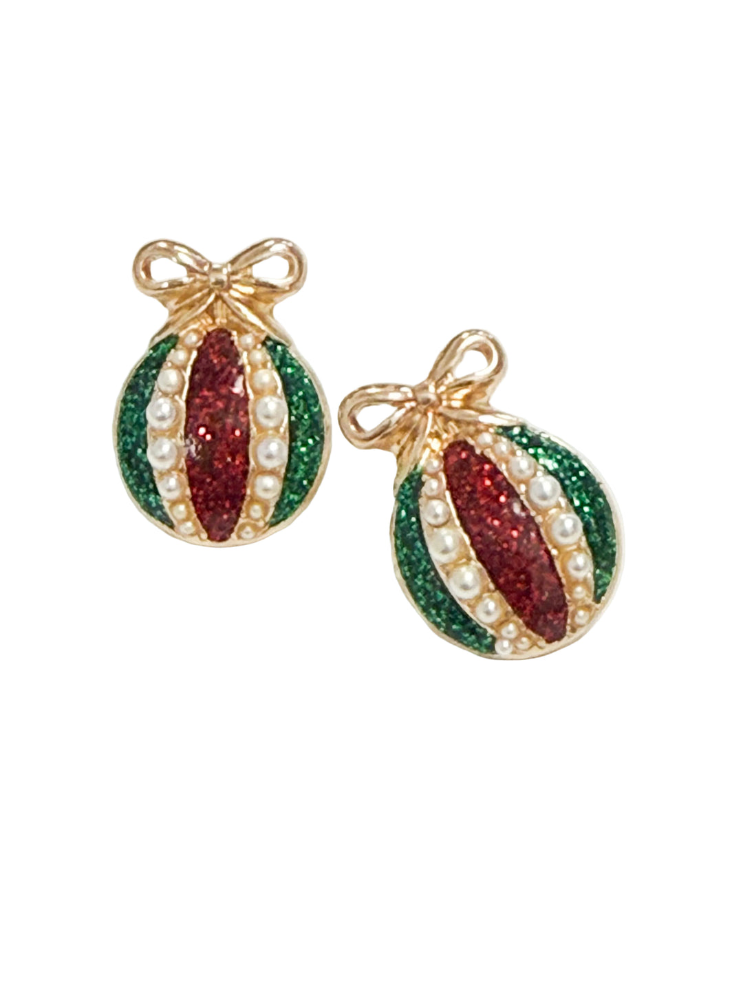 Green & Red Ornament Studs w/ Pearls