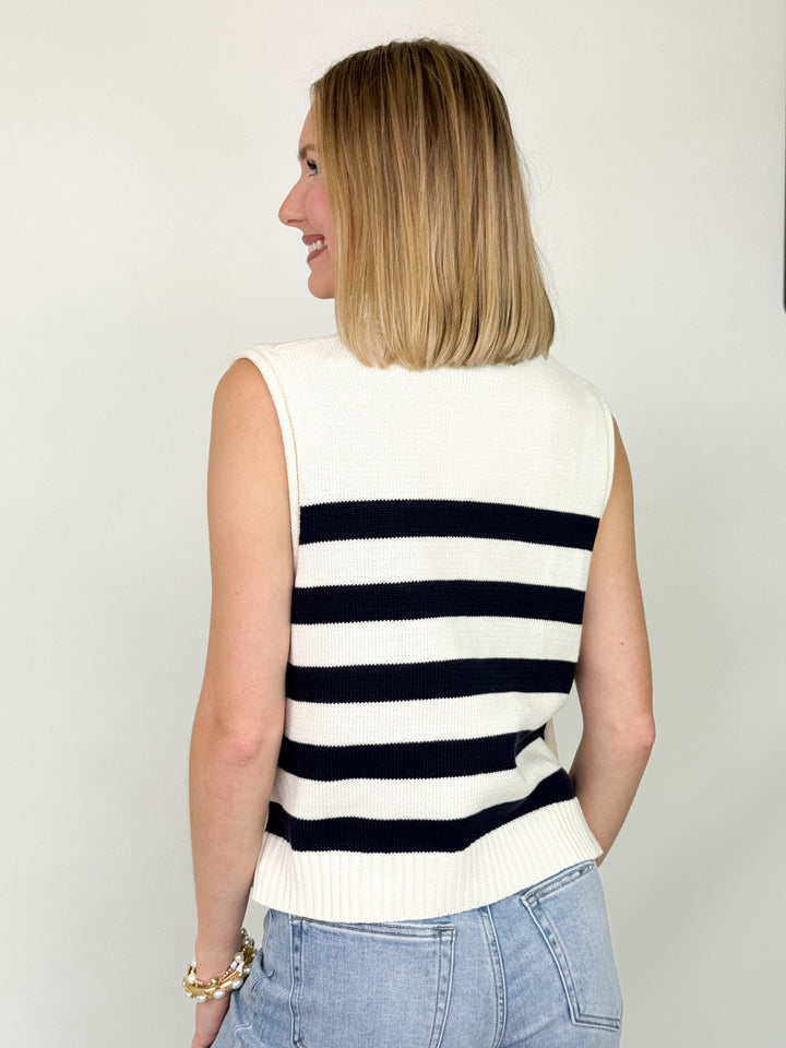 Sereia - Button Detail Striped Sweater (Navy)
