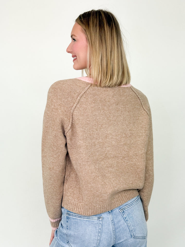 Mari - Two Tone Sweater Cardigan (Beige)
