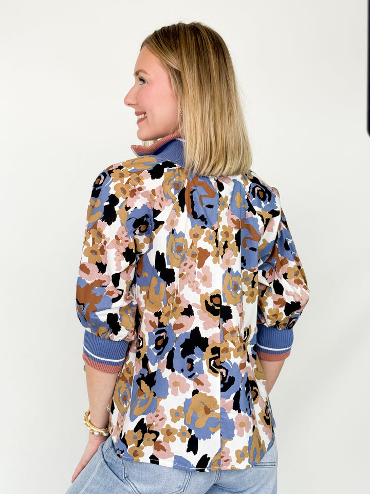 Reilly - Retro Floral Half Zip Blouse
