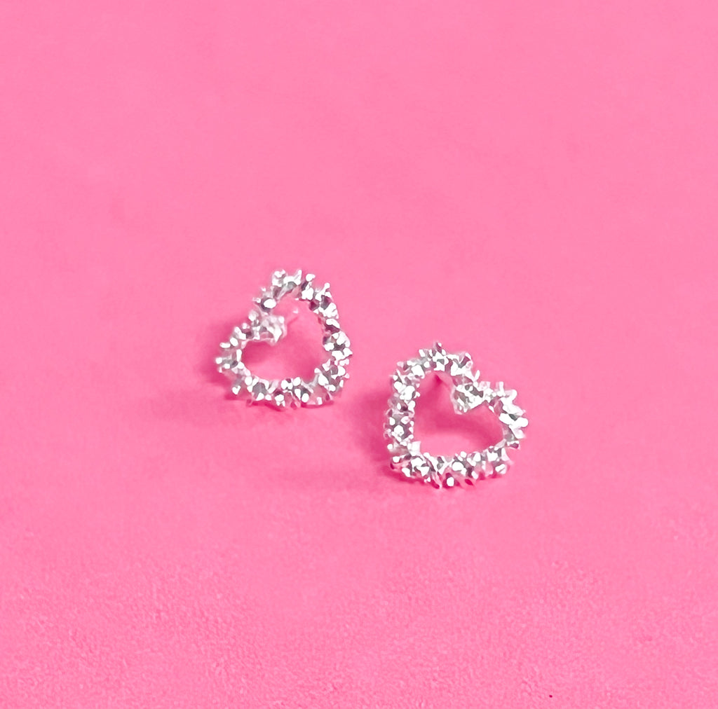 Andrea - Silver Textured Heart Studs
