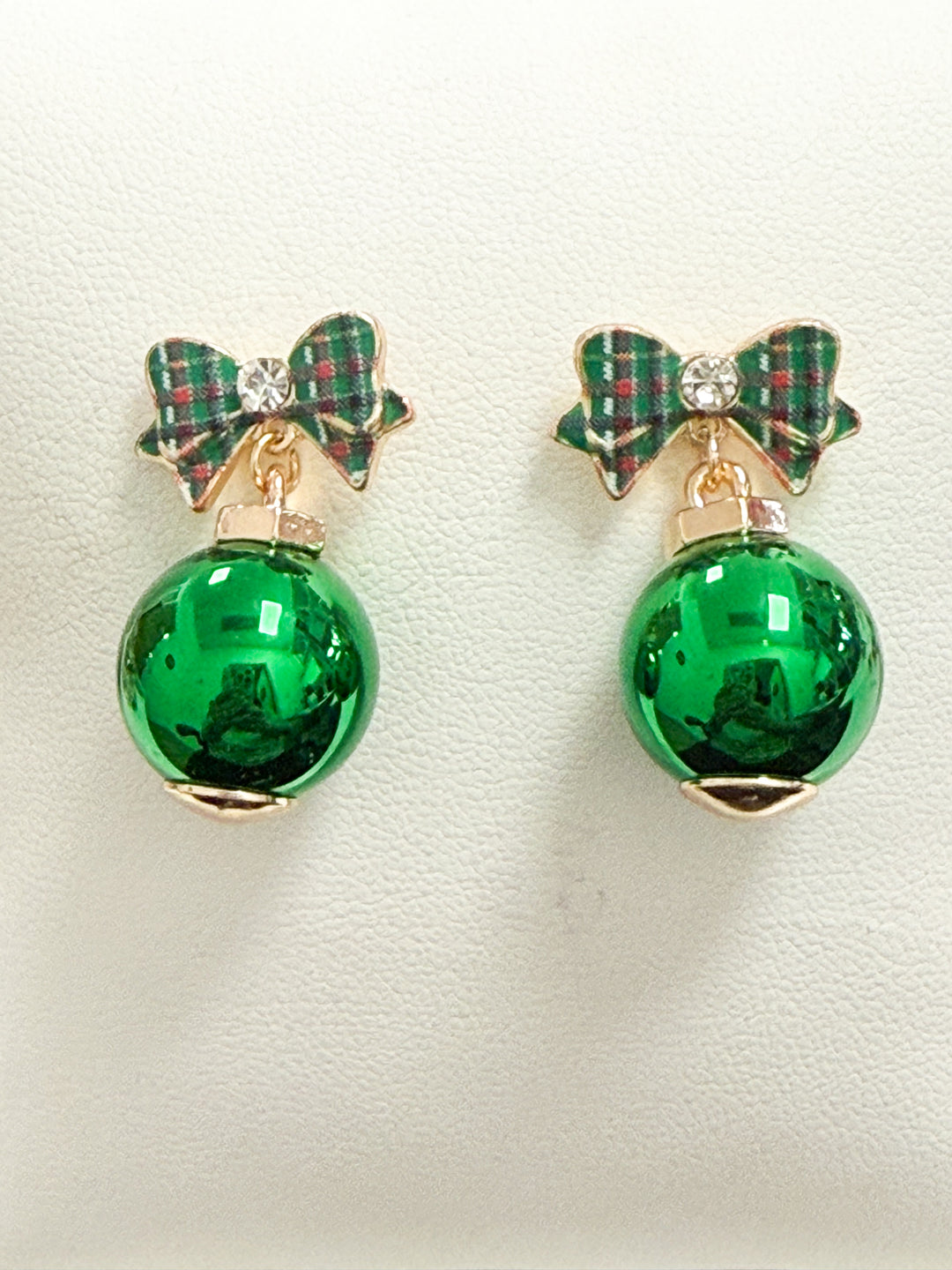 Christmas Ornaments w/ Bow Earrings - Green
