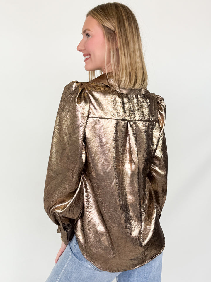 Zoe - Metallic Button Down Blouse