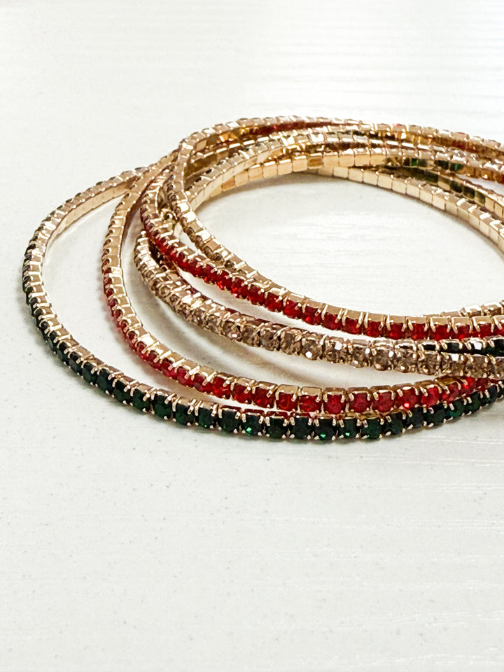 Christmas Rhinestone Elasticized Bracelet Set of 6