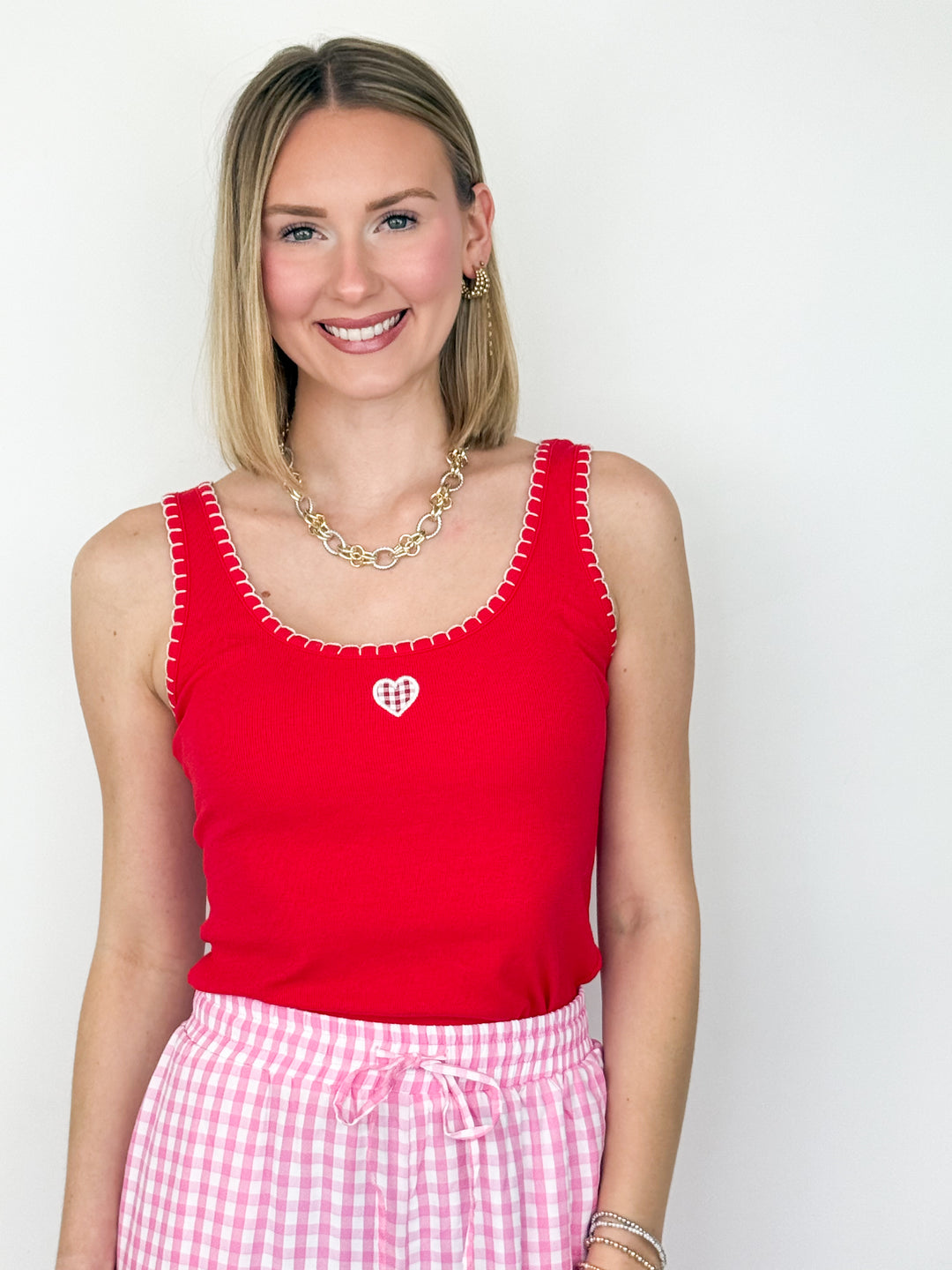 Pinkie - Red Heart Embroidered Tank Top