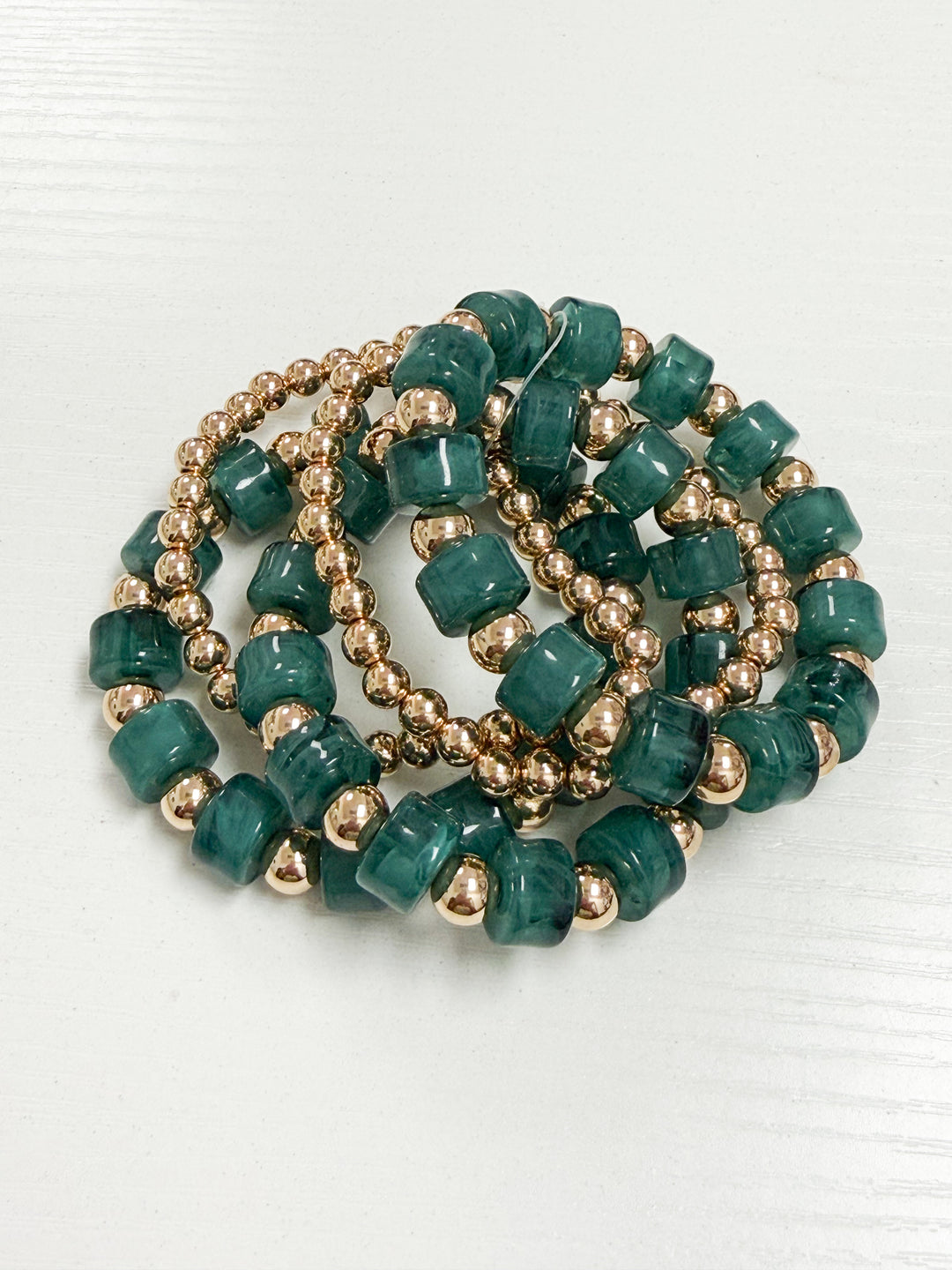 Vienna - Jade + Gold Beaded Bracelet Set of 5