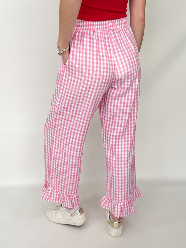 Cecilia - Pink Gingham Ruffled Pants