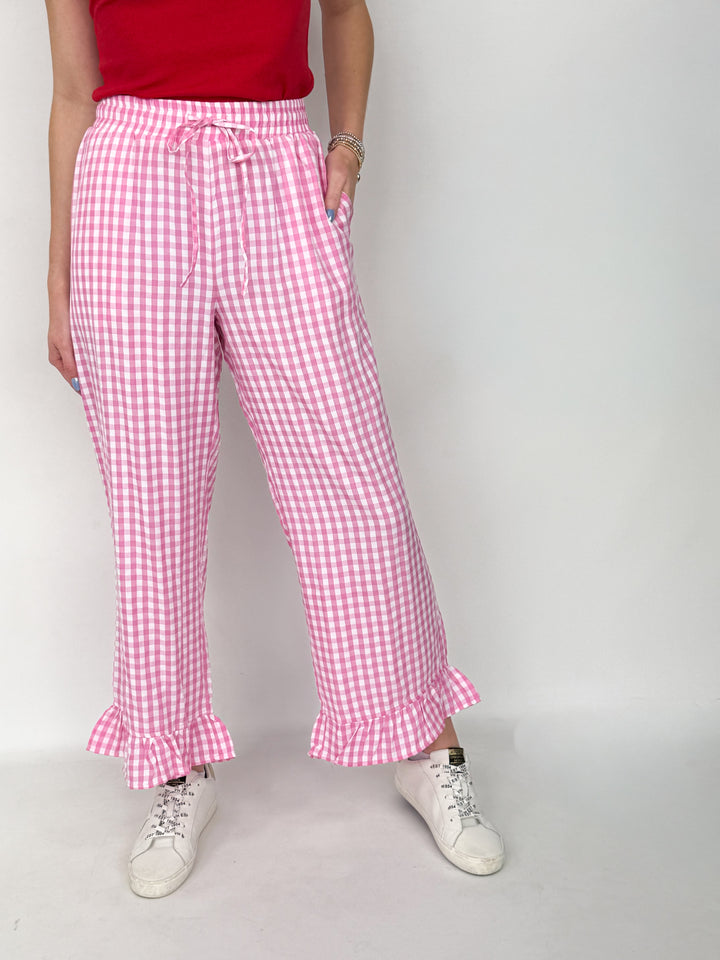 Cecilia - Pink Gingham Ruffled Pants