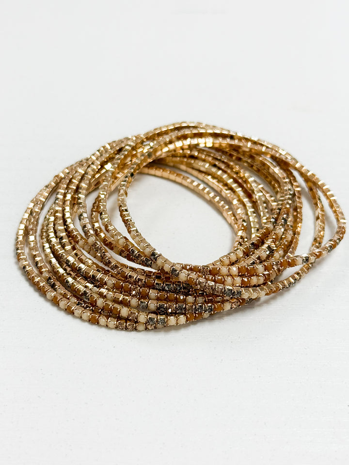 Liza - Neutral Rhinestone Elasticized Bracelet Set of 12