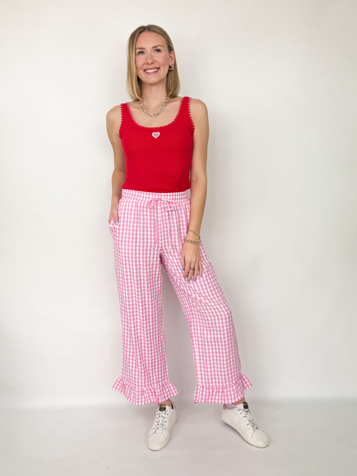 Cecilia - Pink Gingham Ruffled Pants