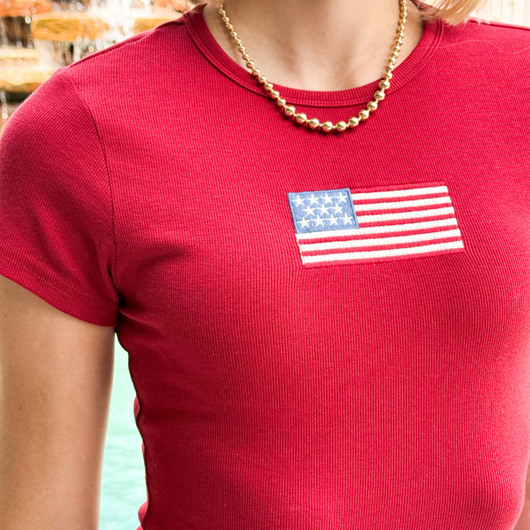 Shannon - Red Short Sleeve American Flag Tee