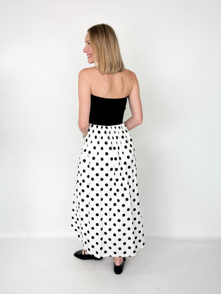 Mara - Strapless Polka Dot Midi Dress
