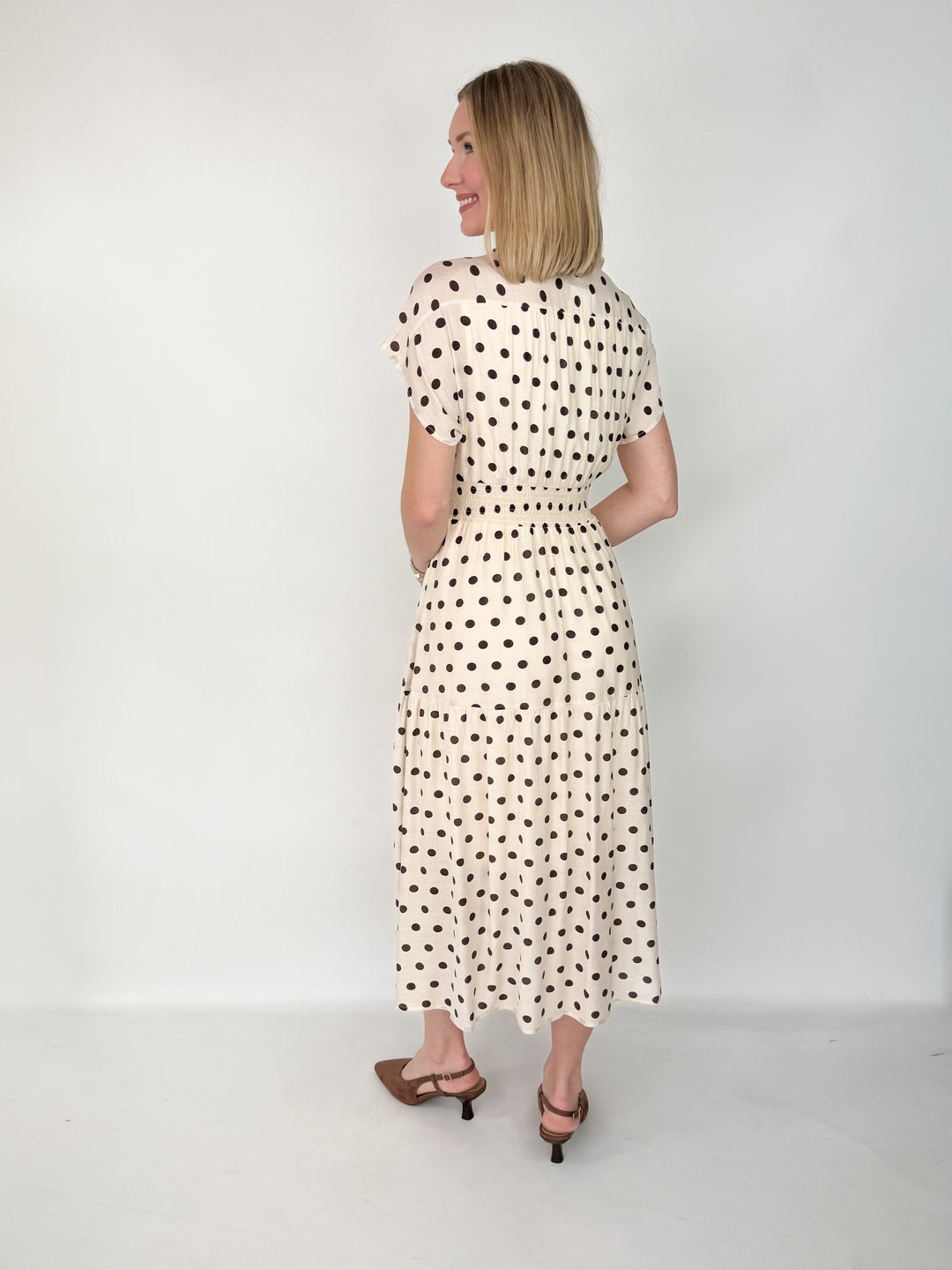 Kelby - Polka Dot Midi Dress (Cream)