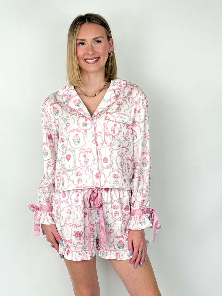 Priscilla - Cupcake Candy Ruffle Satin Pajama Set