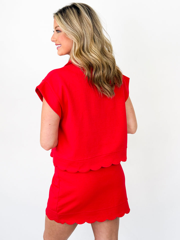 Natalie - Red Scalloped Hem Skirt Set