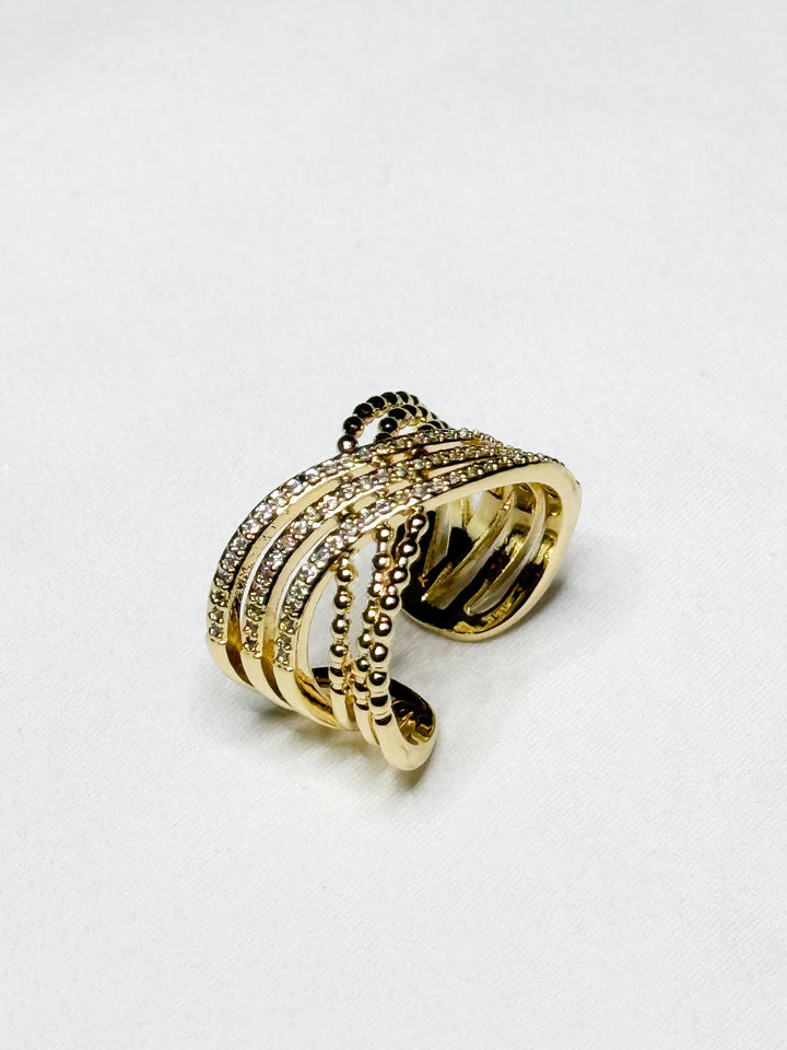 Aven - Adjustable Rhinestone & Beaded Ring