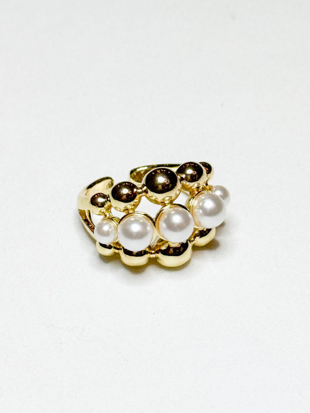 Tate - Adjustable Pearl & Gold Beaded Ring