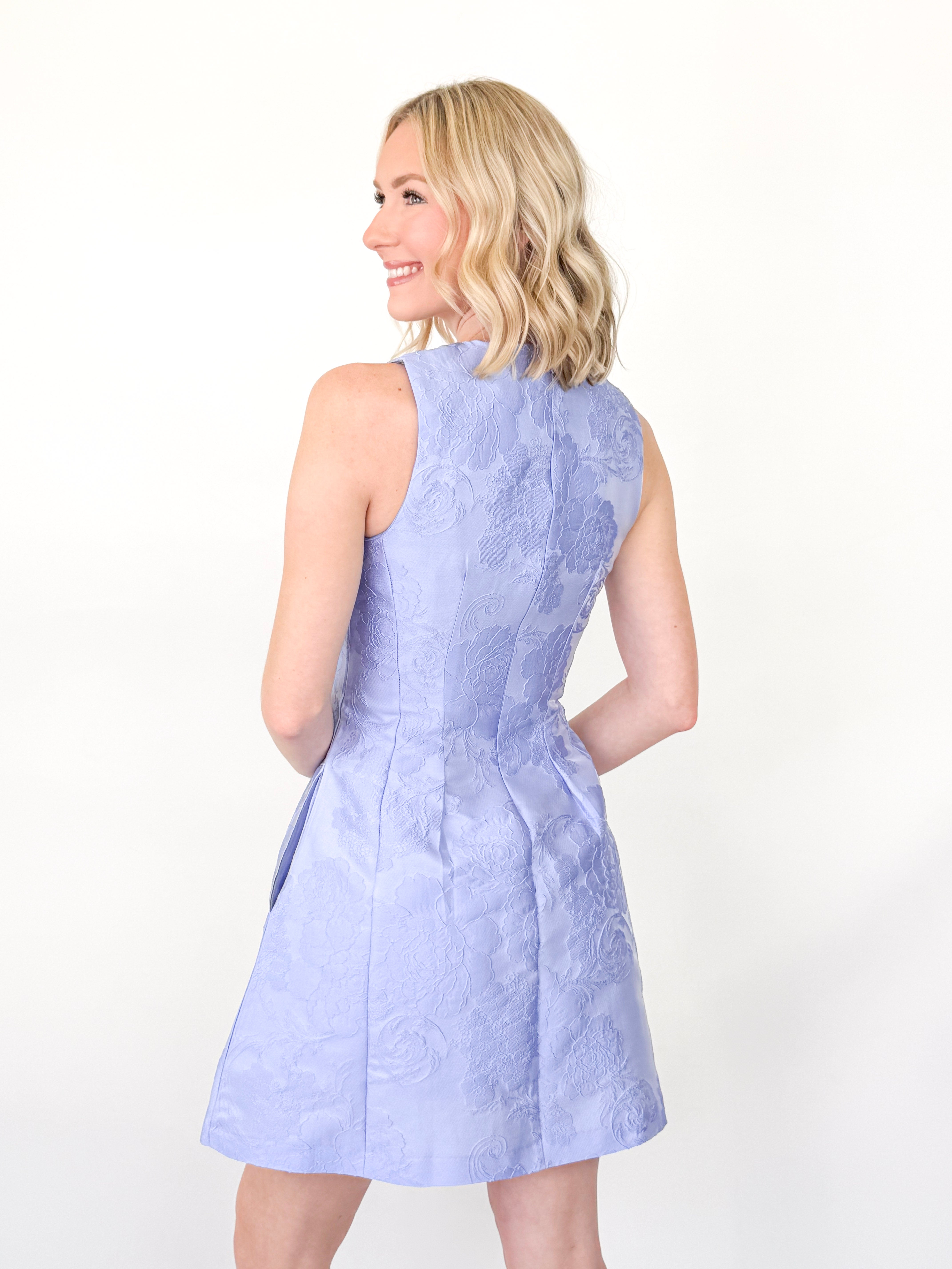 Jill - Floral Jacquard Sleeveless Dress (Periwinkle)