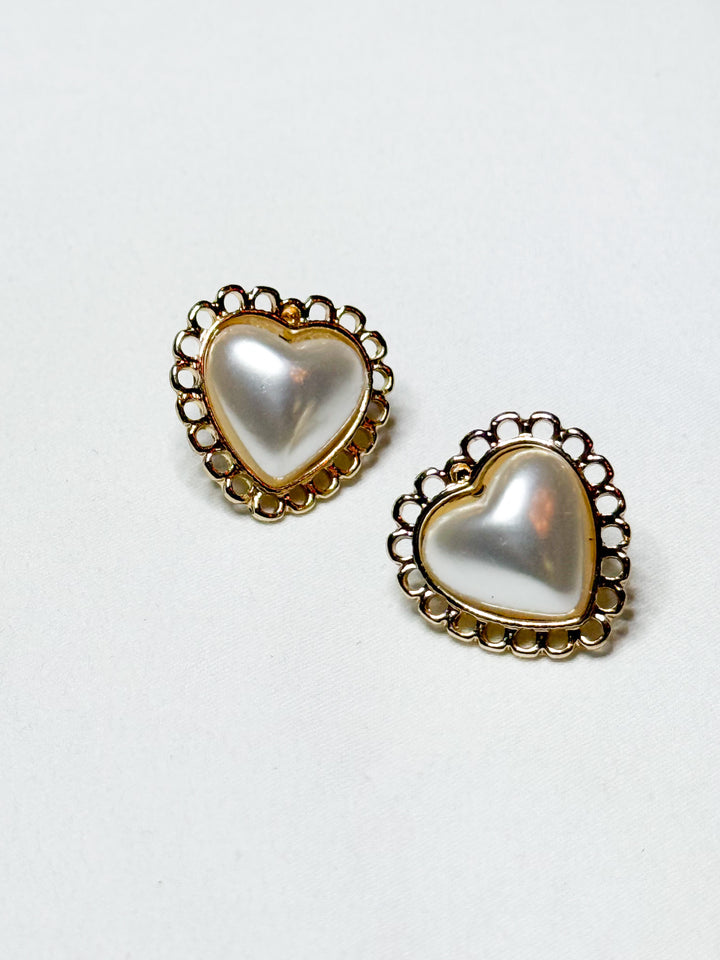 Pearl Heart Stud Earrings