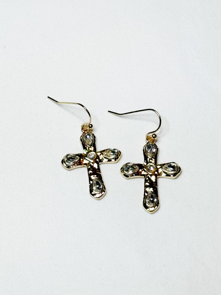 Dangle Cross Rhinestone Earrings
